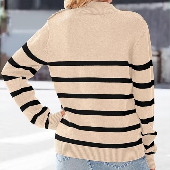 KIRUNDO Striped Knit Turtle Neck Sweater with Metal Shoulder Buttons - Picture 5 of 16